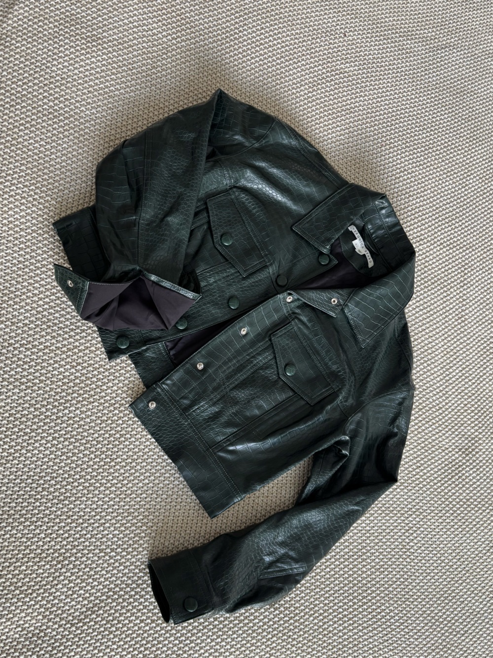 VERONICA BEARD - Dark Green Faux Croc Bomber Jacket